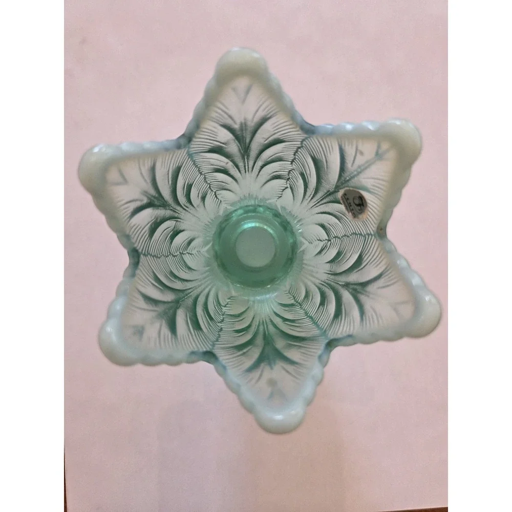 vintage Fenton Art Glass turquoise blue opalescent tulip reversible 2-way votive